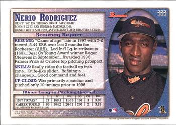 1998 Bowman #333 Nerio Rodriguez Back