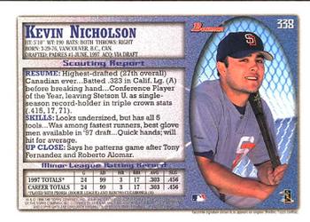 1998 Bowman #338 Kevin Nicholson Back