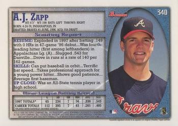 1998 Bowman #340 A.J. Zapp Back