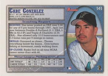 1998 Bowman #343 Gabe Gonzalez Back