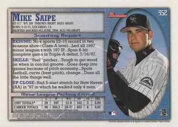 1998 Bowman #352 Mike Saipe Back
