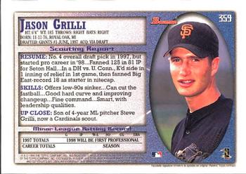 1998 Bowman #359 Jason Grilli Back