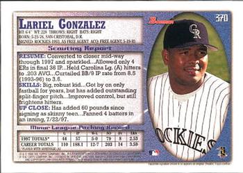 1998 Bowman #370 Lariel Gonzalez Back