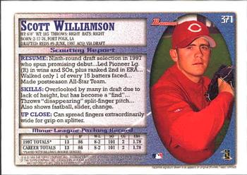 1998 Bowman #371 Scott Williamson Back