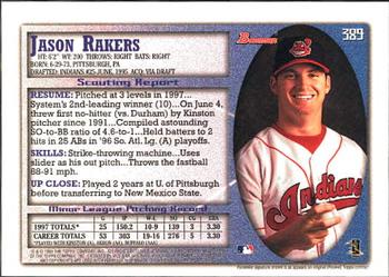 1998 Bowman #389 Jason Rakers Back