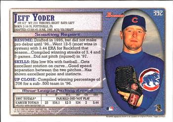1998 Bowman #392 Jeff Yoder Back
