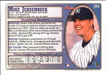 1998 Bowman #399 Mike Jerzembeck Back