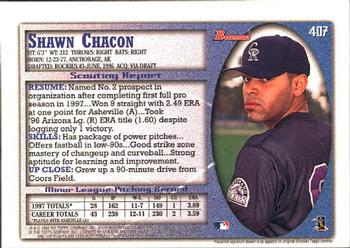 1998 Bowman #407 Shawn Chacon Back