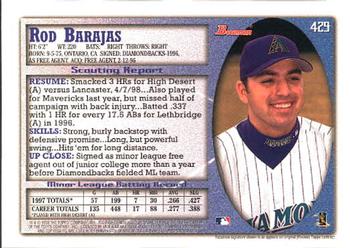 1998 Bowman #429 Rod Barajas Back