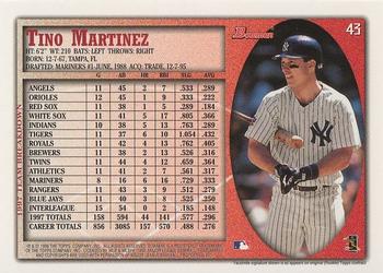 1998 Bowman #43 Tino Martinez Back