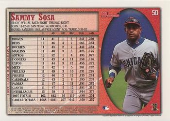 1998 Bowman #50 Sammy Sosa Back