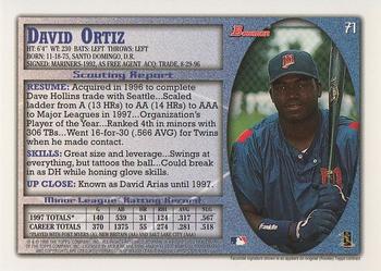 1998 Bowman #71 David Ortiz Back