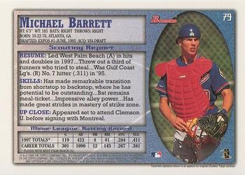 1998 Bowman #79 Michael Barrett Back