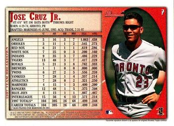 1998 Bowman #7 Jose Cruz Jr. Back