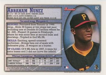 1998 Bowman #82 Abraham Nunez Back