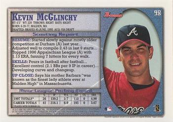 1998 Bowman #98 Kevin McGlinchy Back