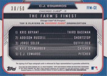 2015 Bowman - The Farm's Finest Minis Autographs Gold Shimmer #FFM-CE C.J. Edwards Back