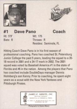 2002 Auburn Doubledays #NNO Dave Pano Back