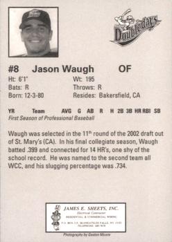 2002 Auburn Doubledays #NNO Jason Waugh Back