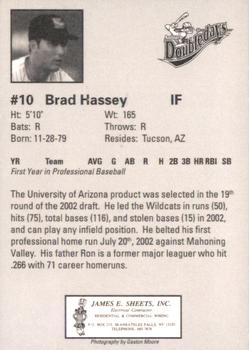 2002 Auburn Doubledays #NNO Brad Hassey Back