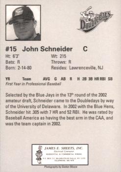 2002 Auburn Doubledays #NNO John Schneider Back