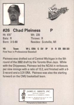 2002 Auburn Doubledays #NNO Chad Pleiness Back