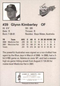 2002 Auburn Doubledays #NNO Glynn Kimberley Back