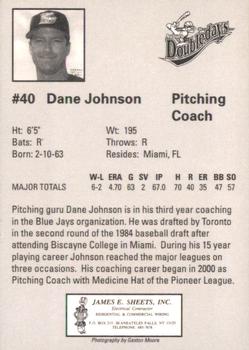 2002 Auburn Doubledays #NNO Dane Johnson Back