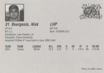 2002 Batavia Muckdogs #31 Nick Bourgeois Back