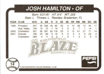 2002 Bakersfield Blaze #14 Josh Hamilton Back