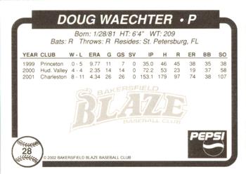2002 Bakersfield Blaze #28 Doug Waechter Back