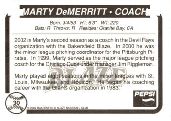 2002 Bakersfield Blaze #30 Marty DeMerritt Back
