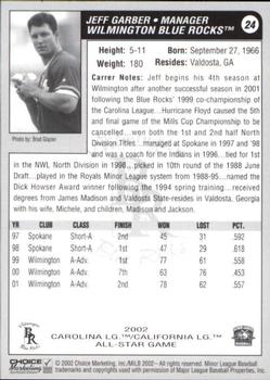 2002 Choice California-Carolina League All-Stars #24 Jeff Garber Back