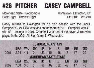 2002 Covington Lumberjacks #NNO Casey Campbell Back