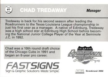 2002 Grandstand Edinburg Roadrunners #9 Chad Tredaway Back