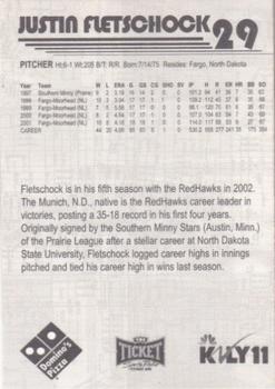 2002 Fargo-Moorhead RedHawks #NNO Justin Fletschock Back