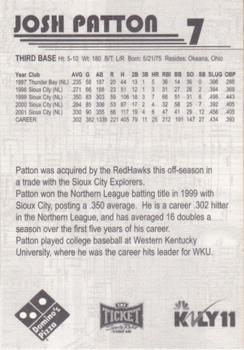 2002 Fargo-Moorhead RedHawks #NNO Josh Patton Back