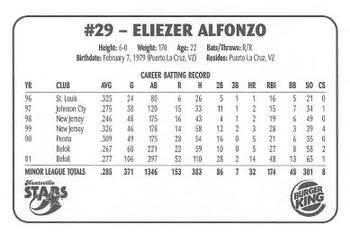 2002 Huntsville Stars #NNO Eliezer Alfonzo Back