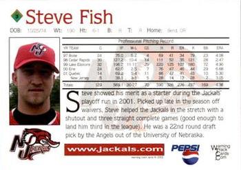 2002 Warning Track New Jersey Jackals #3 Steve Fish Back