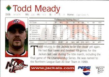 2002 Warning Track New Jersey Jackals #5 Todd Meady Back