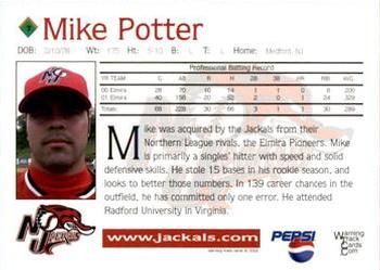 2002 Warning Track New Jersey Jackals #7 Mike Potter Back