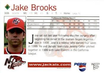 2002 Warning Track New Jersey Jackals #8 Jake Brooks Back