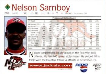 2002 Warning Track New Jersey Jackals #9 Nelson Samboy Back