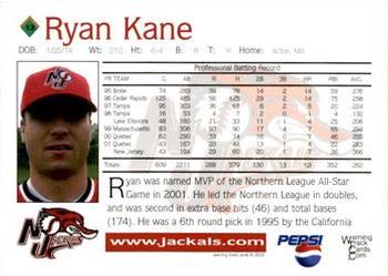 2002 Warning Track New Jersey Jackals #13 Ryan Kane Back