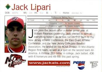 2002 Warning Track New Jersey Jackals #14 Jack Lipari Back