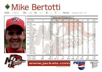2002 Warning Track New Jersey Jackals #24 Mike Bertotti Back