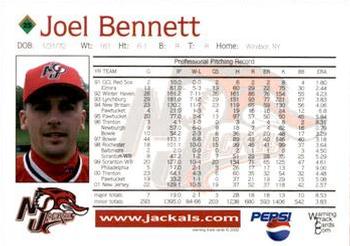 2002 Warning Track New Jersey Jackals #25 Joel Bennett Back