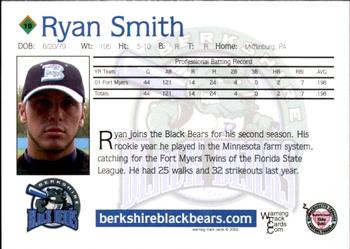 2002 Warning Track Berkshire Black Bears #10 Ryan Smith Back