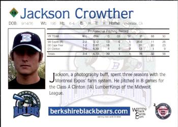 2002 Warning Track Berkshire Black Bears #13 Jackson Crowther Back