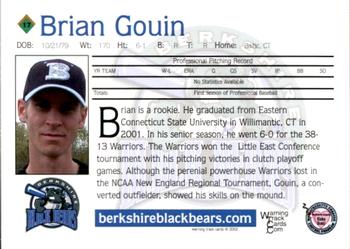 2002 Warning Track Berkshire Black Bears #17 Brian Gouin Back